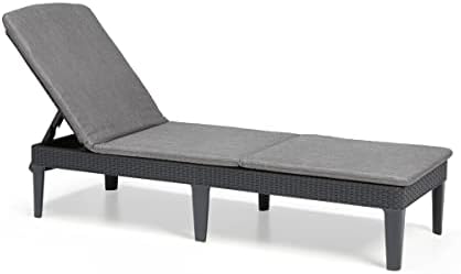 Allibert K238416t by Keter Jaipur zonneligstoel voor de tuin met verstelbare rugleuning, inklapbare tuinstoel, grijs, ligstoel in rotanlook met kussen, Grijs, 58 x 187 x 29 cm