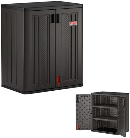 Suncast Commercial Heavy-Duty 9 Cubic Ft. Hars opbergkast met afsluitbare handgrepen, verstelbare metalen versterkte planken voor garage of werkruimte, zwart, gemaakt in de VS