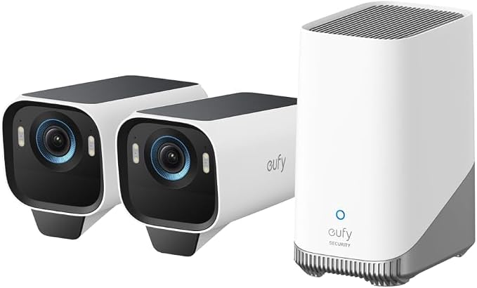 eufy Security eufyCam S3 Pro 2-Cam Kit Solar Beveiligingscamera Outdoor Draadloos met Zonnepaneel, Kleur Nachtzicht, 4K, Forever Power 2.0, Gezichtsherkenning AI, uitbreidbare lokale opslag