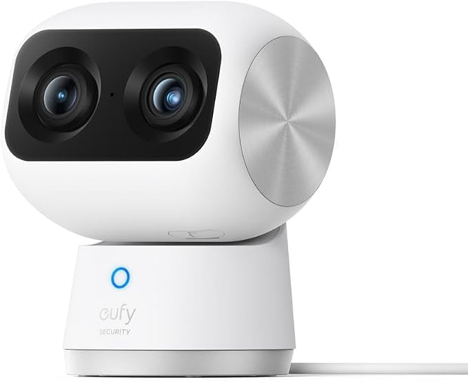 eufy Security Indoor Cam S350, dubbele camera, beveiligingscamera met 4K-UHD-resolutie en 8 × zoom en 360° PTZ, mens/huisdier AI, ideaal voor babyfoon/huisdiercamera/huisbeveiliging, dualband wifi