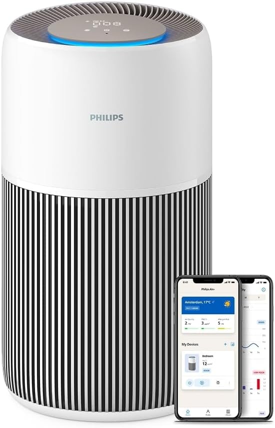 Philips Serie 2200 Luchtreiniger, HEPA NanoProtect + Actief koolfilter, CADR 400m³/u voor 104m², Allergiegevoelige mensen, Ultrastil, Slim en duurzaam filter (AC2210/10)