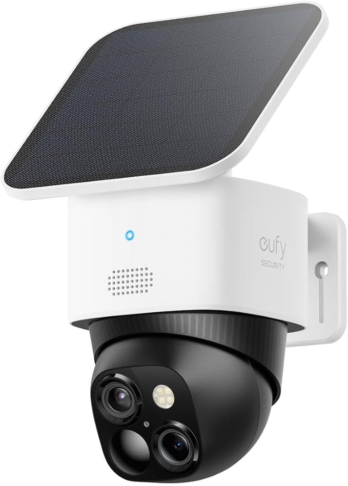 eufy security SoloCam S340, 360° PTZ camera op zonne-energie, draadloze buitencamera, 2K dual lens bewaking, geen blinde vlekken, 2,4GHz-wifi, geen maandelijkse kosten, compatibel met HomeBase 3