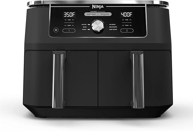 Ninja DZ401 Foodi Luchtfriteuse met 2 manden, 6-in-1, DualZone XL, 3,5 l, met 2 aparte manden voor frituren, passend koken en intelligente grillafwerking