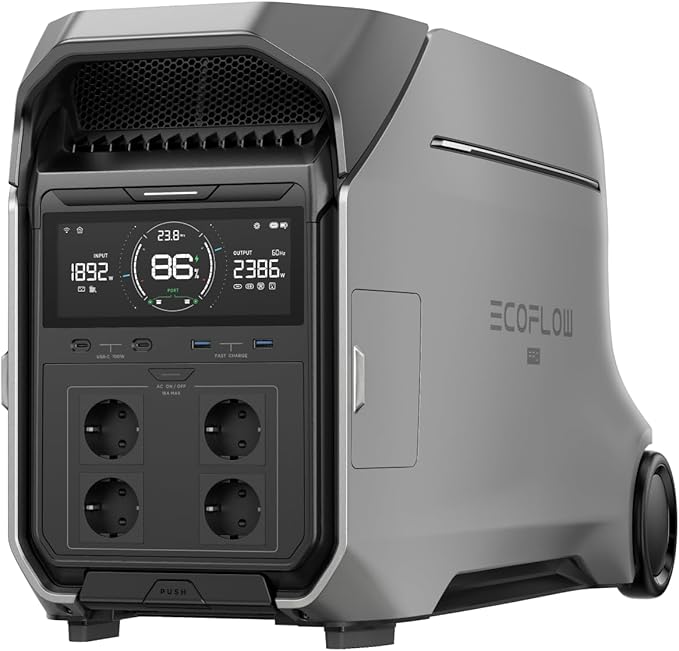 EcoFlow DELTA Pro 3 draagbaar energiestation, 4096 Wh-LFP-accu, uitbreidbaar tot 12 kWh, AC-uitgangsvermogen van 4000 W bij 230 V, zonnegenerator voor thuisgebruik, campingaccessoires, campers