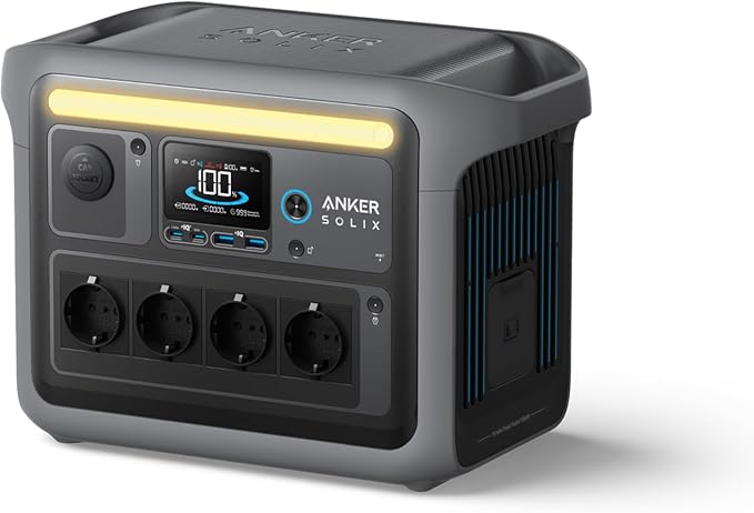 Anker SOLIX C1000 Portable Power Station, 1800W-zonnegenerator, volledig opgeladen in 58 minuten met supersnel opladen, LiFePO4-energiecentrale voor kamperen en noodstroom (optioneel zonnepaneel)