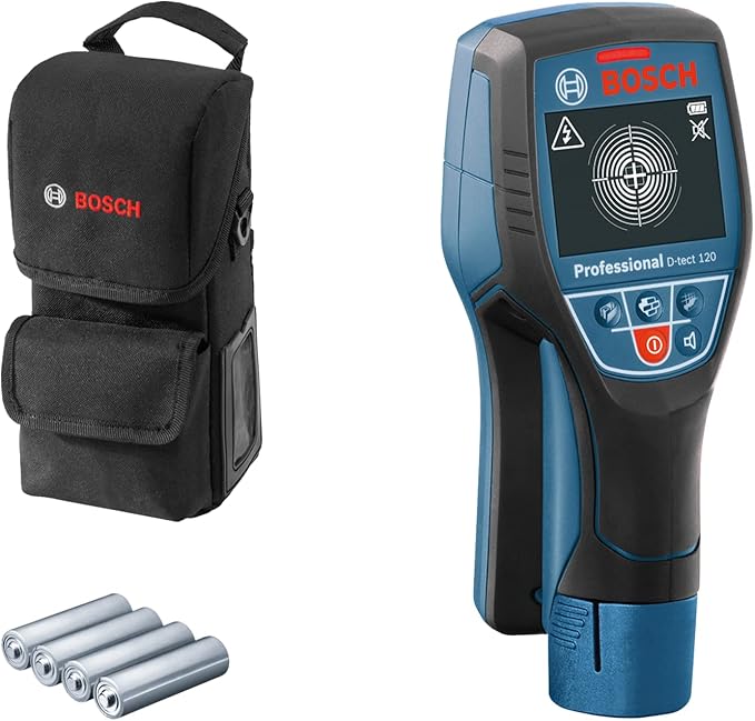 Bosch Professional wandscanner D-tect 120 (4x AA batterij, max. detectiediepte kunststof buizen/houten stijlen/stroomleiding/ferrometaal/non-ferrometaal: 60/38/60/120/120 mm, opbergtas)