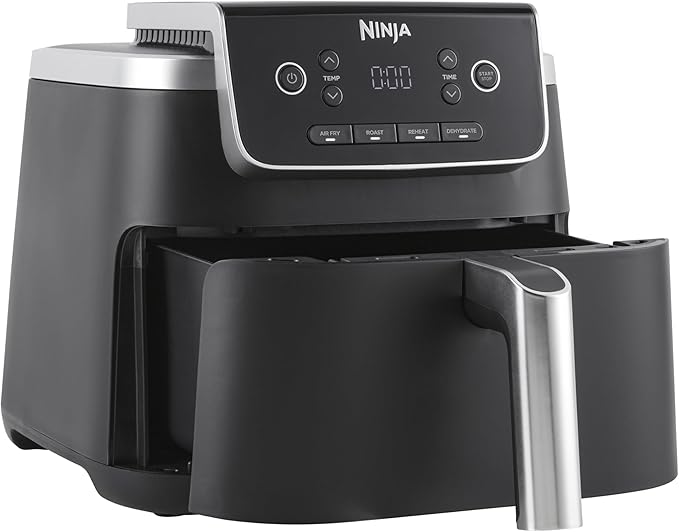 Ninja Air Freyer Pro 4,7 l, een lade, 4-in-1, airfryer, grillen, opwarmen, uitdrogen, koken 1-2 porties, digitaal, vrieskachine, lade met antiaanbaklaag en knapperige mand, 2000 W