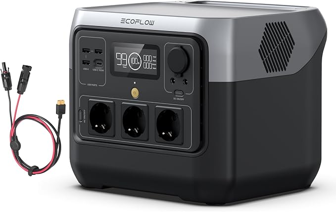 EF ECOFLOW RIVER 2 Pro 768Wh. Draagbaar powerstation met XT60i-kabel, 3,5 m, zonnegenerator met LifeP04, 3 x 800 W AC-stopcontacten, snel opladen in 70 uur, balkonkracht voor camping/camper/noodstroom