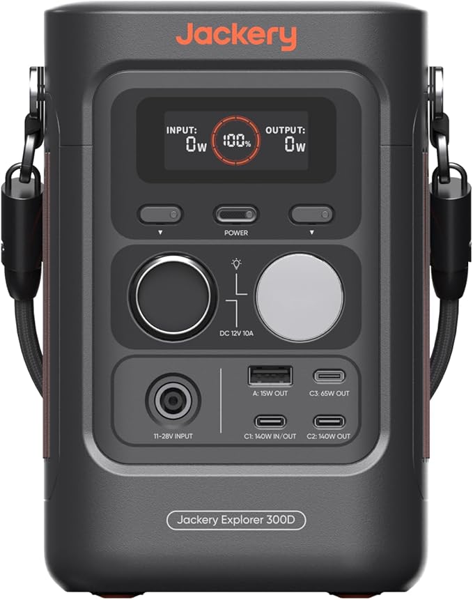 Jackery Explorer 300D draagbaar elektrisch station, 288 Wh LFP-batterij, 2-in-1 kabel om te dragen en op te laden, 5 poorten USB-C/USB-A/DC 300 W, lichte zonnegenerator voor buitenactiviteiten