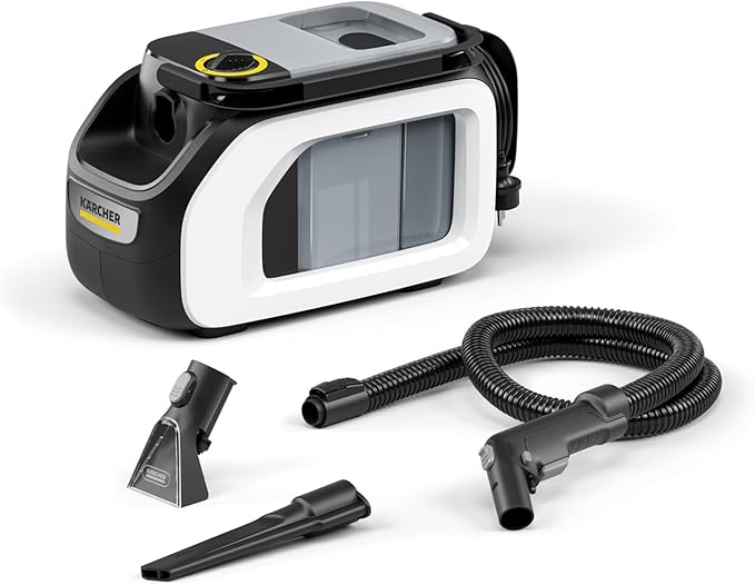 Kärcher wasstofzuiger SE 3 Compact, stroomverbruik: 500 W, schoonwatertank: 1,7 l, oppervlakte: 2,76 m2, gewicht: 4,1 kg, sproeizuigslang, wasmondstuk voor bekleding en spleetmondstuk, wit