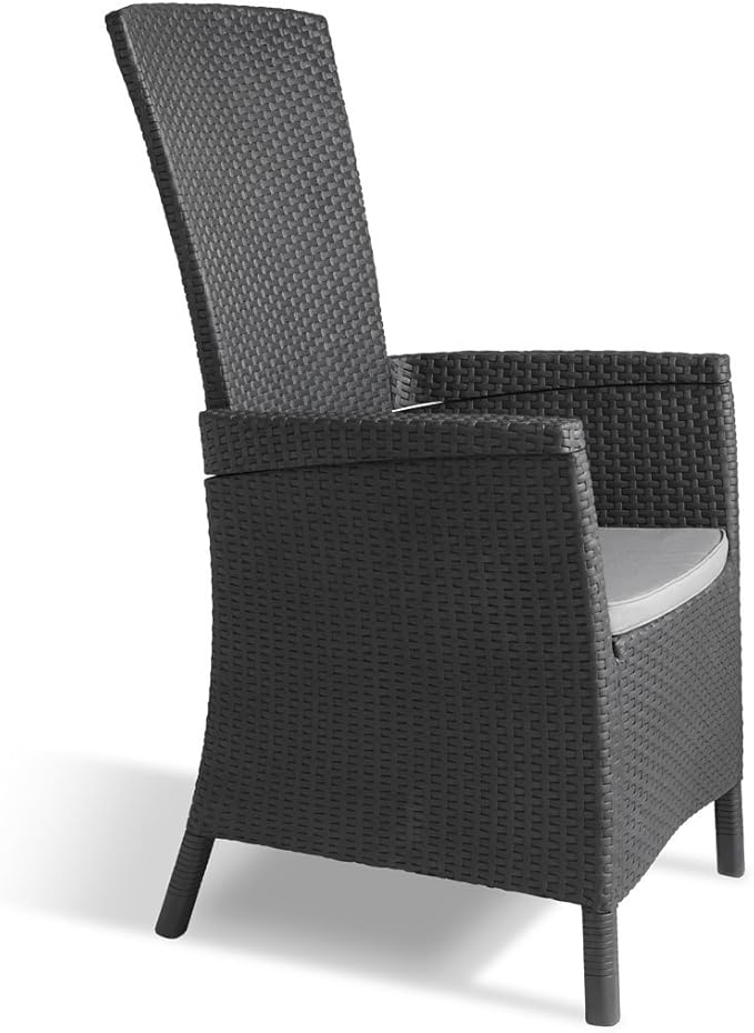 Allibert by Keter tuinstoel Vermont, grafiet/cool grey, incl. zitkussen, verstelbare rugleuning, kunststof, platte rotanlook, 64 x 68 x 107 cm