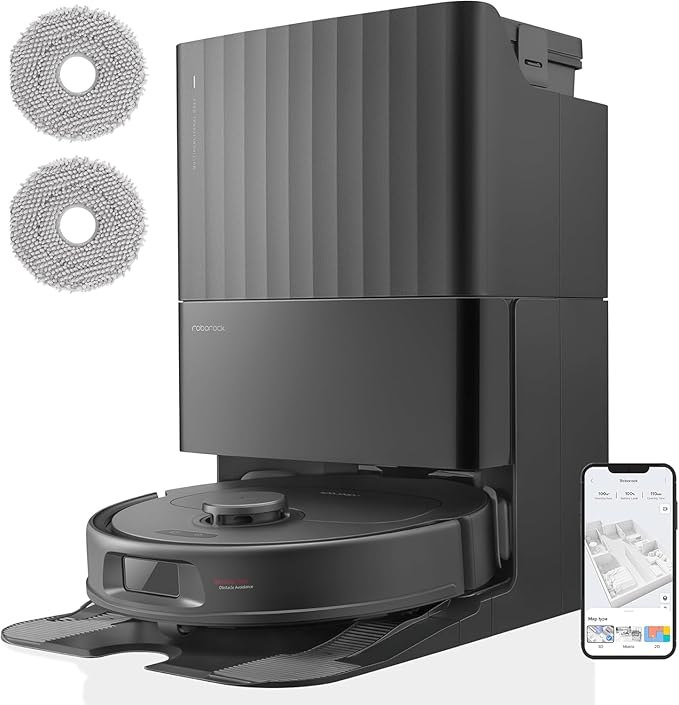 roborock Qrevo S Robotstofzuiger en Dweil, 7000 Pa HyperForce, PreciSense LiDAR en Reactieve Technologie Vermijden, Multifunctioneel Dock, Bovendien 2 Dweilen, Robotstofzuigerset (Zwart)
