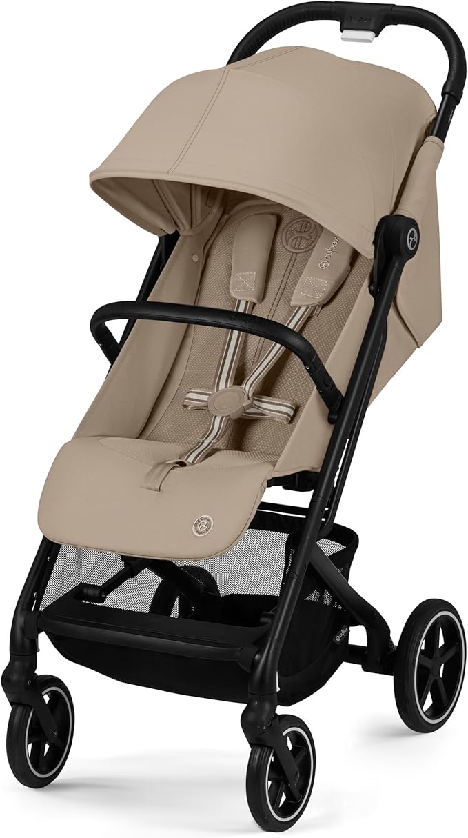 CYBEX Gold Beezy kinderwagen met One-Pull Harness, vanaf de geboorte tot ca. 4 jaar (max. 22 kg), compact en ergonomisch, Almond Beige (Beige met zwart frame)