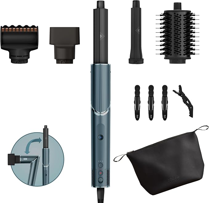 Shark FlexStyle Limited Edition Teal Gift Set 5-in-1 Air Styler & Haardroger, Air Curlers, FrizzFighter Finishing Tool, Ovale Borstel, Concentrator, Clips & Opbergtas, Geen Warmteschade HD450TLEU