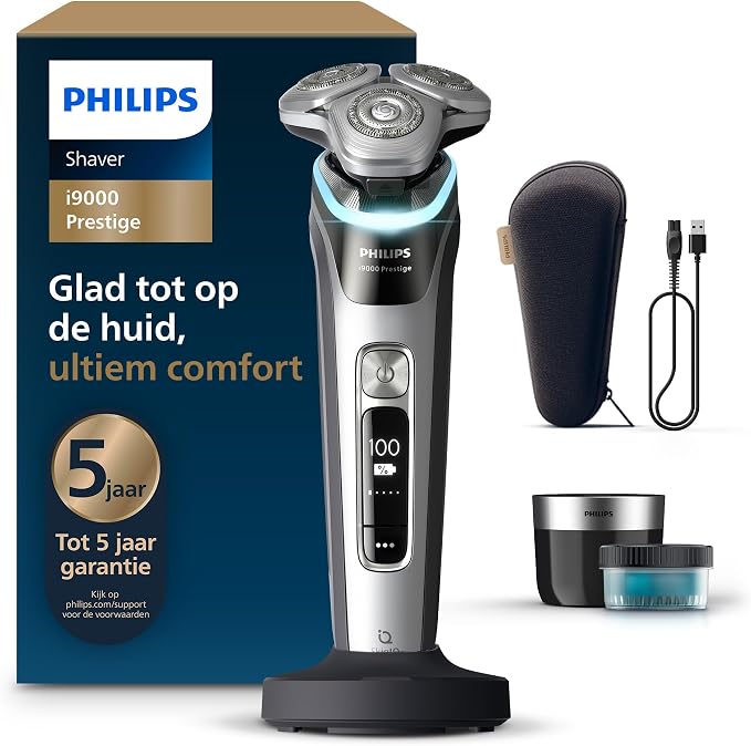 Philips Shaver i9000 Prestige, nat en droog elektrisch scheerapparaat, met Skin IQ-technologie, Triple Lift & Cut-systeem, roterende DualSteel Precision-mesjes, model XP9205/30