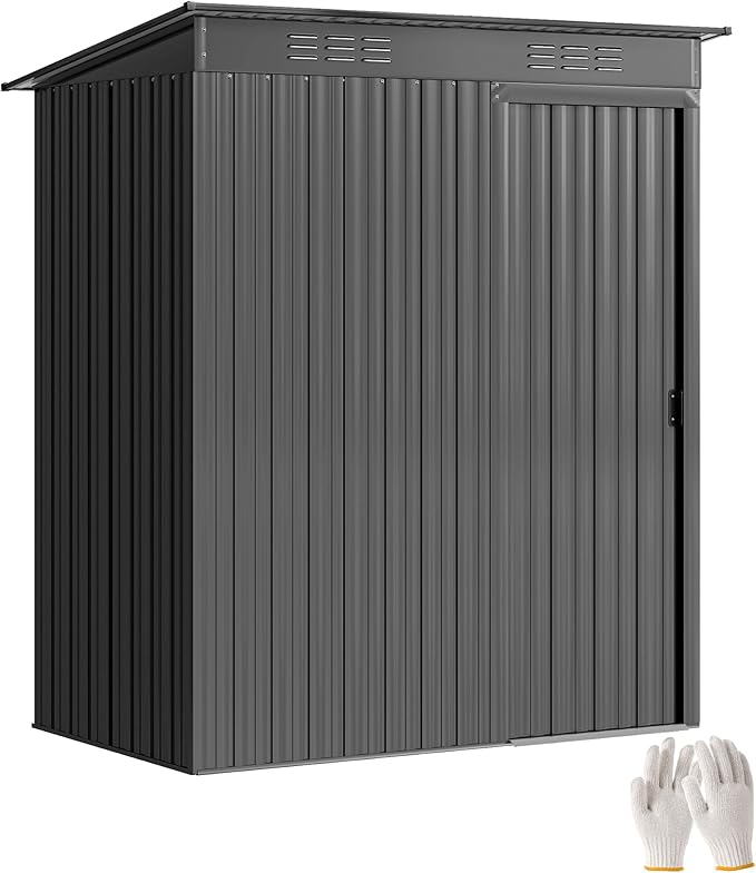 Outsunny metalen tuinschuur 1,37 m², gereedschapsschuur met eenvoudige montage, plat dak, schuifdeur, ventilatieopeningen, 2 paar handschoenen, 159 x 106 x 181 cm, weerbestendige buitenschuur voor