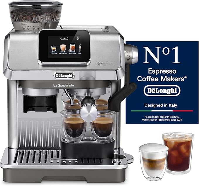 De'Longhi La Specialist Touch EC9455.M Espressomachine met koffiemolen, koude brouwfunctie, automatisch en handmatig melkopschuimen, 10 directe recepten, touchscreen, inclusief set