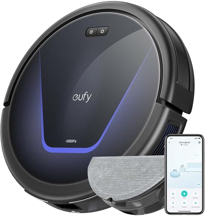 eufy G50 Hybride Robotstofzuiger met 4.000 Pa Sterke Zuigkracht, Dynamische Navigatie, Pro-ontwarrende Kam, Rolborstel, Dweilpad voor Lichte Oppervlakte Reiniging, Ideaal voor Huisdierhaar, Tapijt