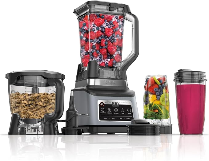 Ninja BN801 Professional Plus Keukensysteem, 1400 WP, 5 functies voor smoothies, hakken, deeg en meer met Auto IQ, 78 oz. Blender Pitcher, 60 oz. Processorkom, (2) 24 oz. To-Go Cups, Grijs