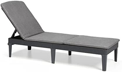 Allibert K238416t by Keter Jaipur zonneligstoel voor de tuin met verstelbare rugleuning, inklapbare tuinstoel, grijs, ligstoel in rotanlook met kussen, Grijs, 58 x 187 x 29 cm