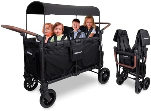 WONDERFOLD W6 Luxe Pro wandelwagen (6-zits) - Opvouwbare wagon kinderwagen met stoelen met 5-punts veiligheidsharnassen en verstelbare zonnekap, zwart
