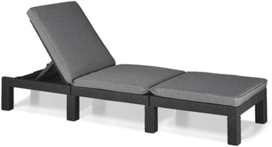 Allibert by Keter Daytona Deluxe, zonneligstoel voor tuin, terras en balkon, met verstelbaar hoofdeinde, grijs, incl. kussen, tuinligstoel van kunststof, platte rotanlook, 195 x 65 x 25,5 cm