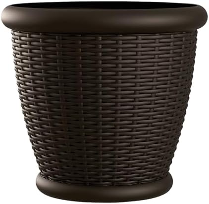 Suncast Wilg 18 Inch Diameter Hars Decoratieve Rieten Patio Planter Pot, Java