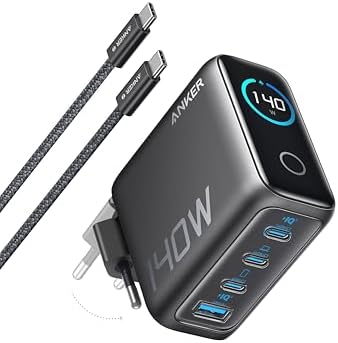 Anker 140 W USB C-oplader, 4-poorts multi-apparaten, geavanceerd GaN-voeding, touch-control, compatibel met MacBook, iPhone 16/15/14, Samsung, Pixel en meer