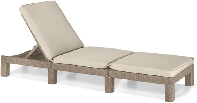 "Allibert by Keter" zonneligstoel Daytona SL, cappuccino/zand, incl. kussens, verstelbaar hoofdeinde, kunststof, vlakke rotanlook