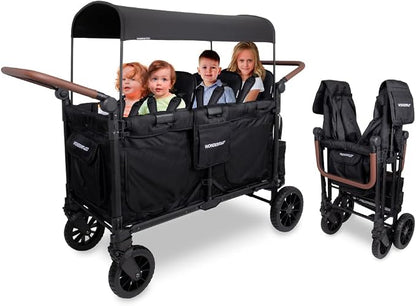 WONDERFOLD W6 Luxe Pro wandelwagen (6-zits) - Opvouwbare wagon kinderwagen met stoelen met 5-punts veiligheidsharnassen en verstelbare zonnekap, zwart
