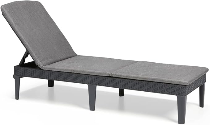Allibert K238416t by Keter Jaipur zonneligstoel voor de tuin met verstelbare rugleuning, inklapbare tuinstoel, grijs, ligstoel in rotanlook met kussen, Grijs, 58 x 187 x 29 cm