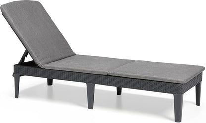 Allibert K238416t by Keter Jaipur zonneligstoel voor de tuin met verstelbare rugleuning, inklapbare tuinstoel, grijs, ligstoel in rotanlook met kussen, Grijs, 58 x 187 x 29 cm