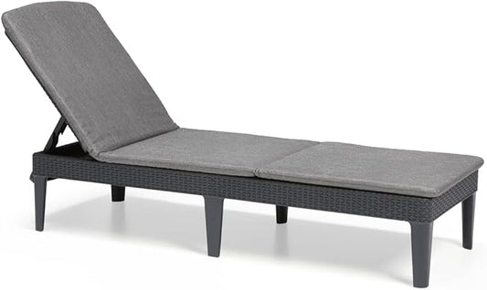 Allibert K238416t by Keter Jaipur zonneligstoel voor de tuin met verstelbare rugleuning, inklapbare tuinstoel, grijs, ligstoel in rotanlook met kussen, Grijs, 58 x 187 x 29 cm