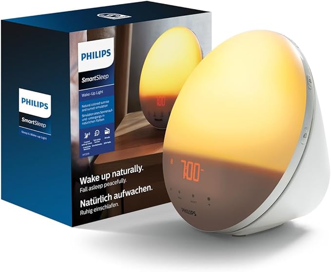 Philips Wake-up Light, simulatie van kleurrijke zonsopgang, 20 lichtintensiteiten en 7 natuurlijke geluiden model HF3531/01