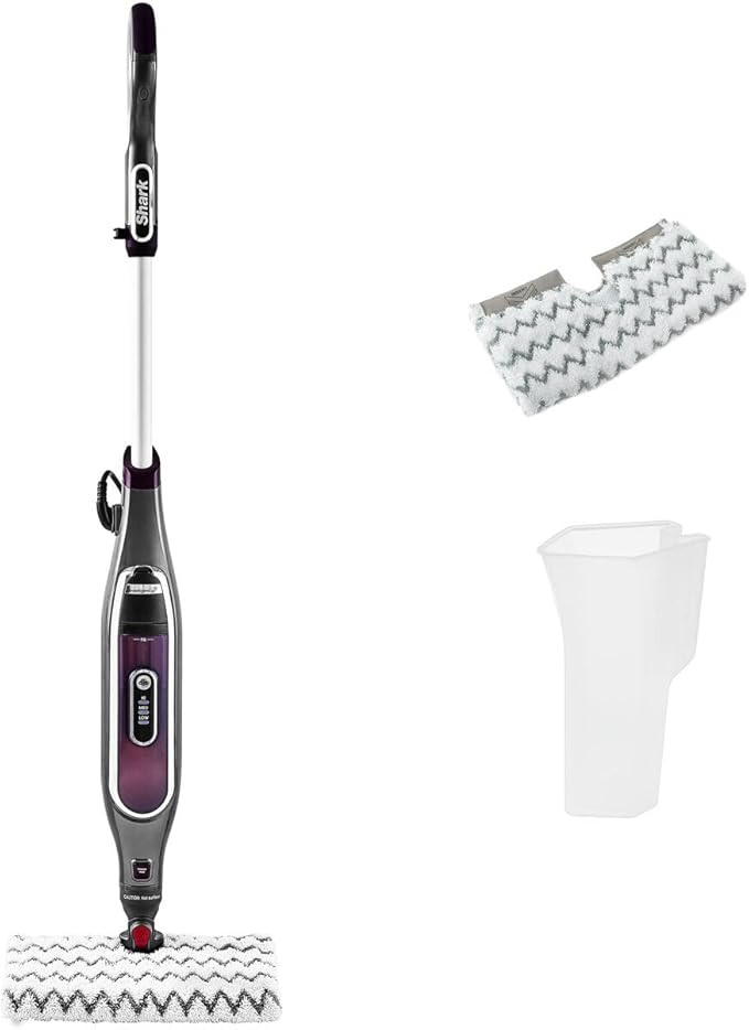 Shark S6003Eu Clip N' Flip Smartronic Deluxe Stoommop/Stoomreiniger (Met 2 Dubbelzijdige Dirt-Grip Microvezelpads, Vloerreiniger Handstoomreiniger), Bordeaux/Staalgrijs