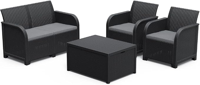 Keter Rosalie Loungeset + Arica opbergtafel - 4 personen - Grafiet