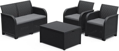 Keter Rosalie Loungeset + Arica opbergtafel - 4 personen - Grafiet