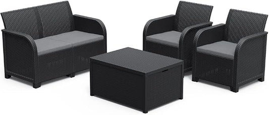 Keter Rosalie Loungeset + Arica opbergtafel - 4 personen - Grafiet