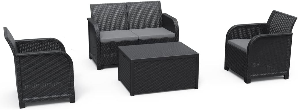 Keter Rosalie Loungeset + Arica opbergtafel - 4 personen - Grafiet