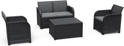 Keter Rosalie Loungeset + Arica opbergtafel - 4 personen - Grafiet