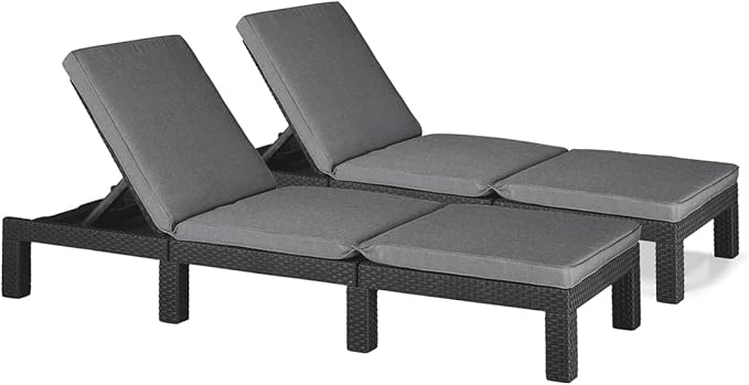 Allibert Daytona Deluxe Ligbed - 3-posities - 65x195x25.5cm - Set van 2 - Grafiet