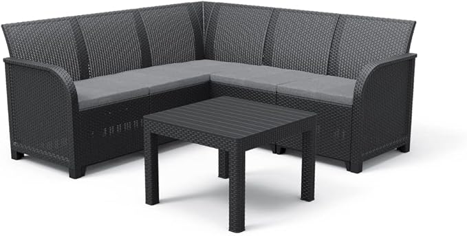 Keter Rosalie Hoekset + Orlando tafel - 4 à 5 personen - Grafiet