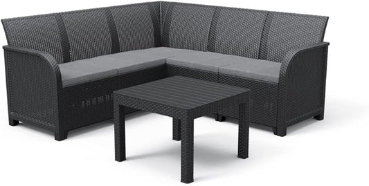 Keter Rosalie Hoekset + Orlando tafel - 4 à 5 personen - Grafiet