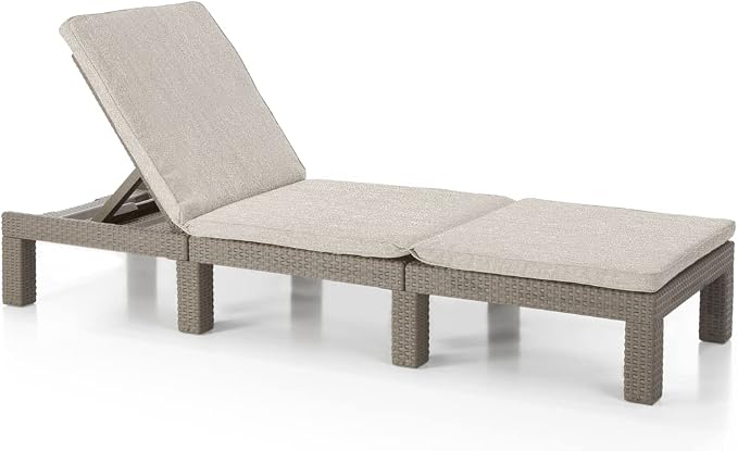 Allibert by Keter Daytona Deluxe, zonneligstoel voor tuin, terras en balkon, met verstelbaar hoofdeinde, cappuccino, incl. kussen, tuinligstoel van kunststof, platte rotanlook, 195 x 65 x 25,5 cm