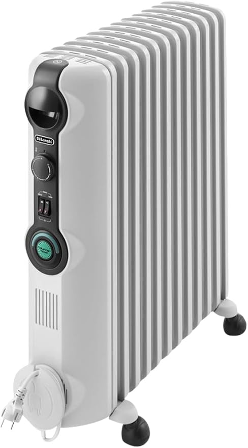 De'Longhi Radia S Radiator met comfortabele temp-functie, 12 elementen, zwart en wit