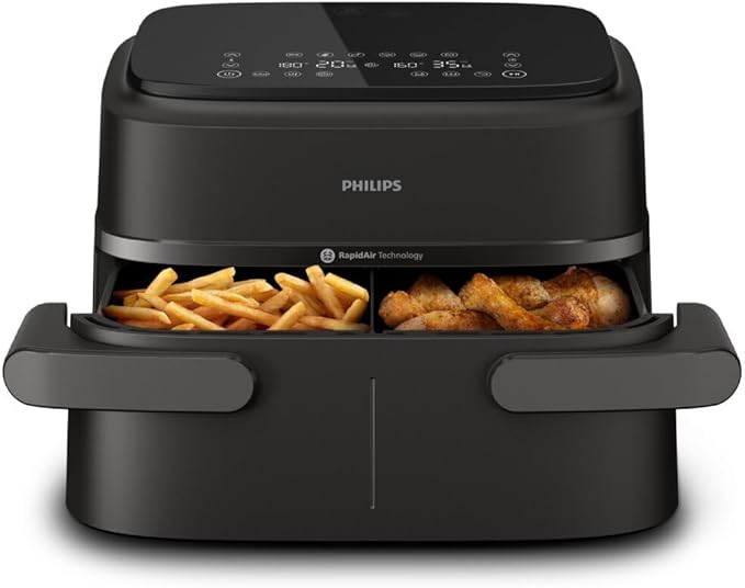 Philips Airfryer 1000 Serie met twee manden - Capaciteit van 7,1 liter, RapidAir-technologie, 10 manieren om te koken, 90% minder vet, compact ontwerp, HomeID-receptenapp (NA154/00)