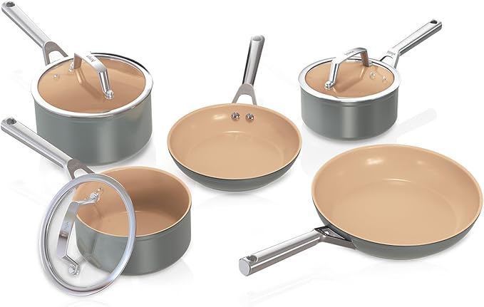 Ninja Extended Life 5-Delige Keramische Pannenset (20 & 24cm Koekenpannen + 16, 18 & 20cm Steelpannen & Deksels), Antiaanbaklaag (Geen PFA'S, PFOA'S), Ovenbestendig tot 285°C, CW95000EUUKDB