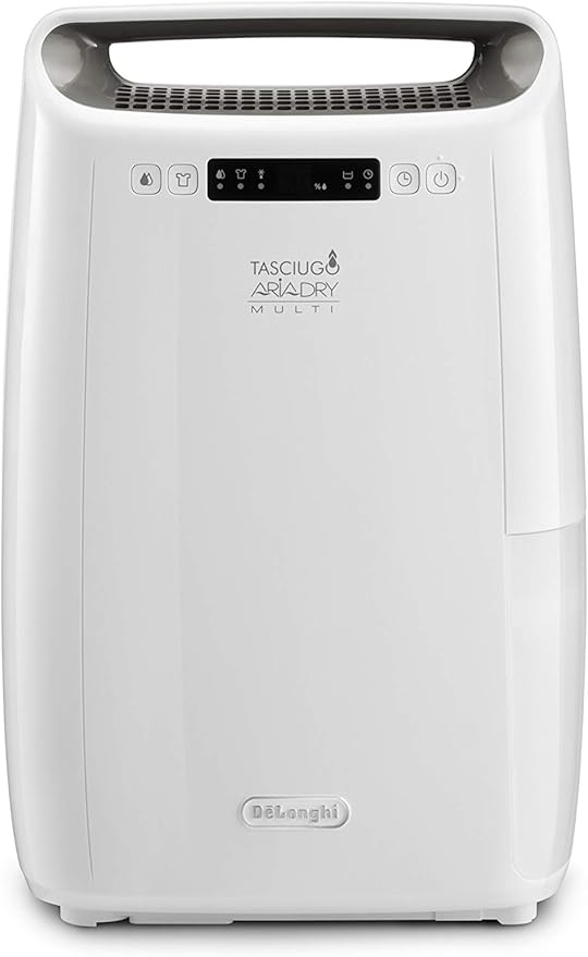 De'Longhi Tasciugo AriaDry DEXD214RF, draagbare luchtontvochtiger met 3-weg filtratie, droogfunctie, luchtbevochtiging 14 l/dag, R290, afneembare tank, wit