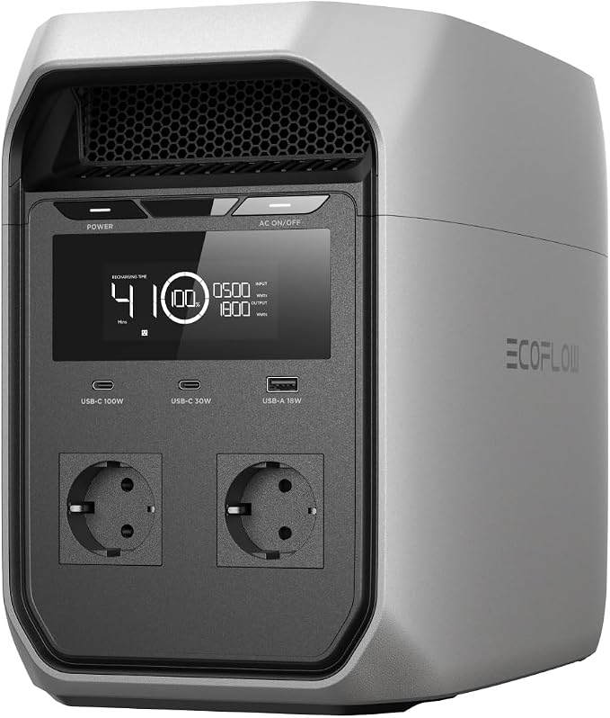 EF ECOFLOW DELTA 3 Classic Draagbaar powerstation, 1024 Wh LifePO4 accu, 1800 watt AC-uitgang (piek 3600 W), USB-C 100 W, snel opladen 1 uur, zonnegenerator voor camping, caravan en thuis