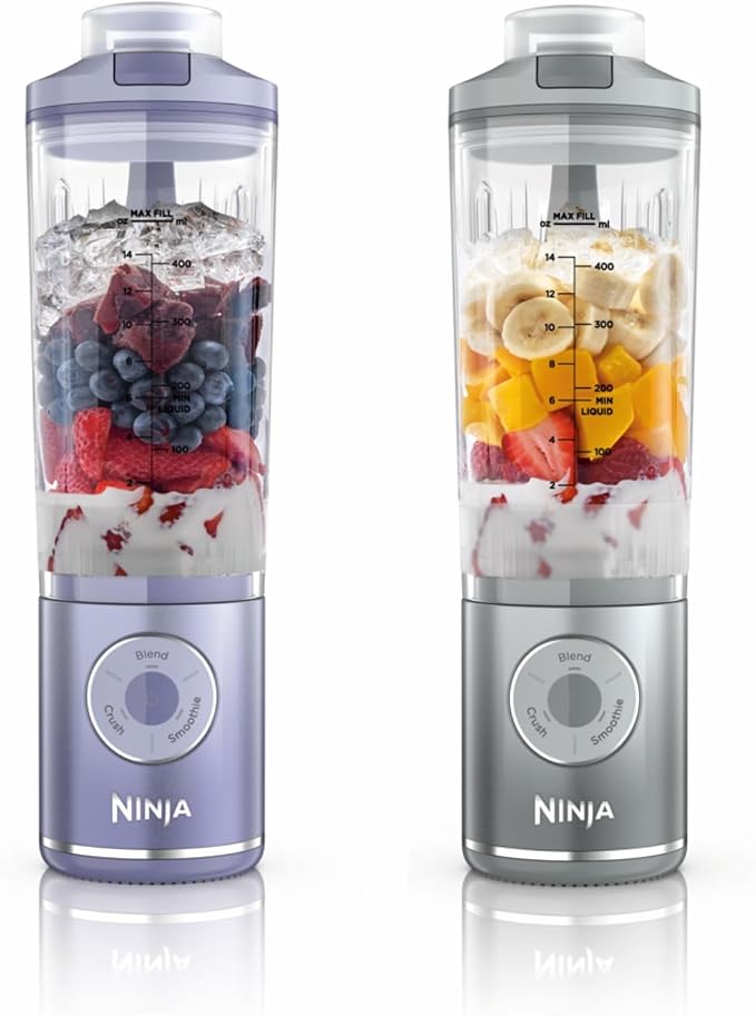 Ninja Blast Max draagbare blender, 570 ml, oplaadbare accu, blendbeker en lekbestendige deksel, maakt smoothies en proteïneshakes, blendt ijs en bevroren fruit, Lavendel/Zilver BC251EULS